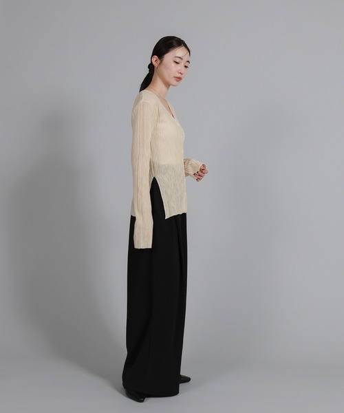 select MOCA Et（セレクトモカエト）の「【Et】Sheer Ribbed Deep Side Slit cardigan（カーディガン/ボレロ・レディース・ブラック/アイボリー/グレー・FREE）」の21枚目の写真