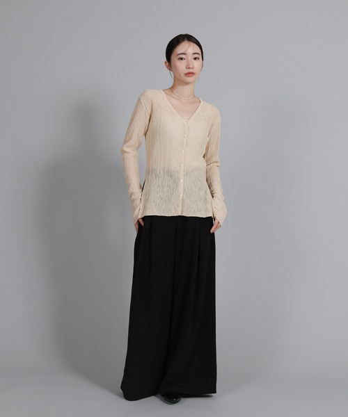 select MOCA Et（セレクトモカエト）の「【Et】Sheer Ribbed Deep Side Slit cardigan（カーディガン/ボレロ・レディース・ブラック/アイボリー/グレー・FREE）」の5枚目の写真
