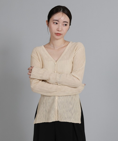 select MOCA Et（セレクトモカエト）の「【Et】Sheer Ribbed Deep Side Slit cardigan（カーディガン/ボレロ・レディース・ブラック/アイボリー/グレー・FREE）」の20枚目の写真