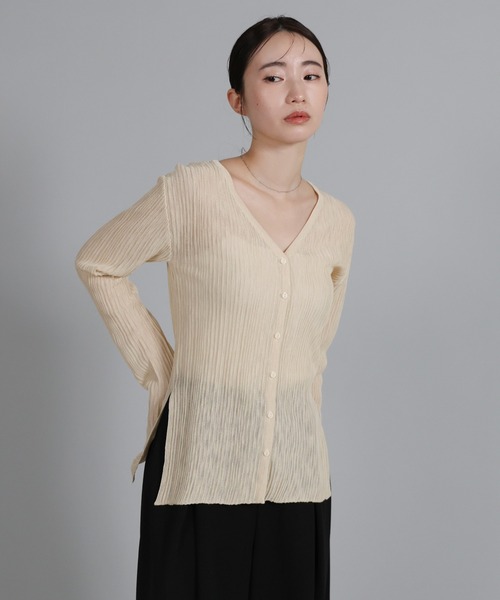 select MOCA Et（セレクトモカエト）の「【Et】Sheer Ribbed Deep Side Slit cardigan（カーディガン/ボレロ・レディース・ブラック/アイボリー/グレー・FREE）」の22枚目の写真