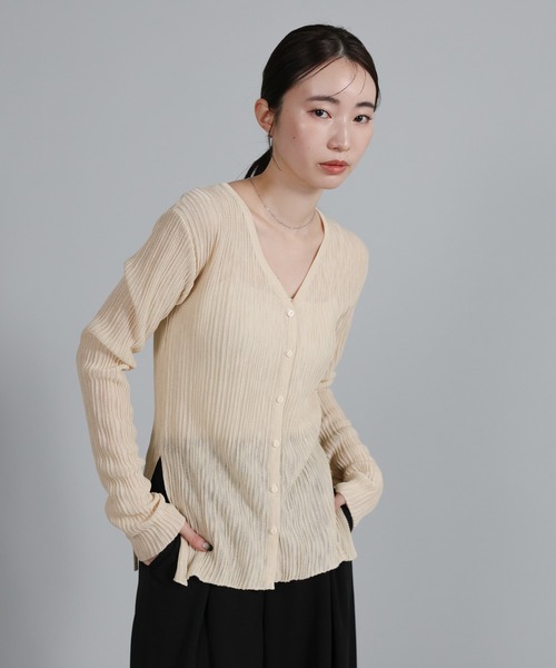 select MOCA Et（セレクトモカエト）の「【Et】Sheer Ribbed Deep Side Slit cardigan（カーディガン/ボレロ・レディース・ブラック/アイボリー/グレー・FREE）」の17枚目の写真
