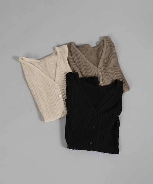 select MOCA Et（セレクトモカエト）の「【Et】Sheer Ribbed Deep Side Slit cardigan（カーディガン/ボレロ・レディース・ブラック/アイボリー/グレー・FREE）」の16枚目の写真