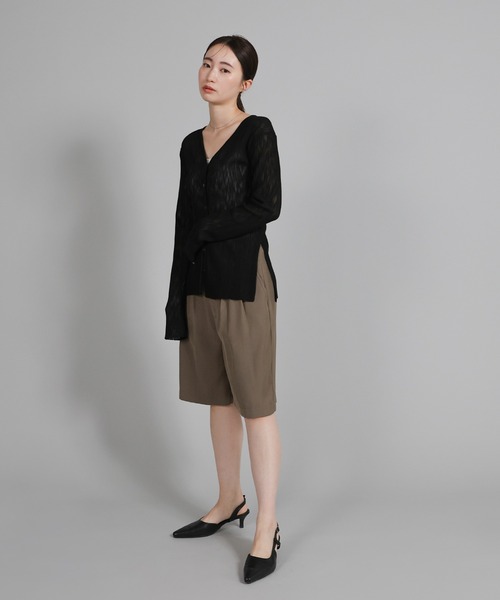 select MOCA Et（セレクトモカエト）の「【Et】Sheer Ribbed Deep Side Slit cardigan（カーディガン/ボレロ・レディース・ブラック/アイボリー/グレー・FREE）」の6枚目の写真