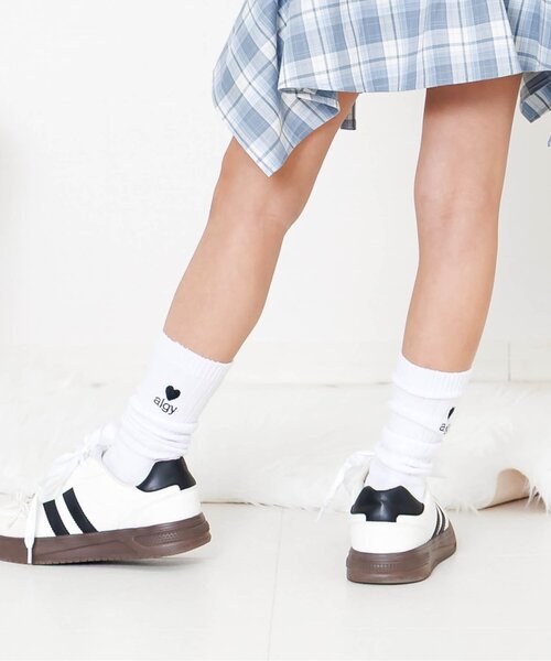 algy（アルジー）の「ハートalgyロゴルーズソックス（ソックス/靴下・キッズ・オフホワイト/ピンク/サックスブルー/ブラック・24/21）」の2枚目の写真