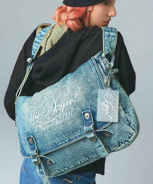 DENIM 刺繍デザインショルダーバッグ SCRIPT LOGO DENIM SHOULDER BAG（ショルダーバッグ）｜X-girl