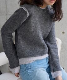 モヘアタッチレイヤード風ニットトップス