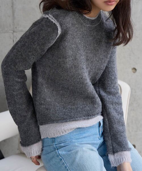 KOBE LETTUCE(コウベレタス)の「モヘアタッチレイヤード風ニットトップス(ニット/セーター・レディース・ピンク/グレー・M)」の1枚目の写真