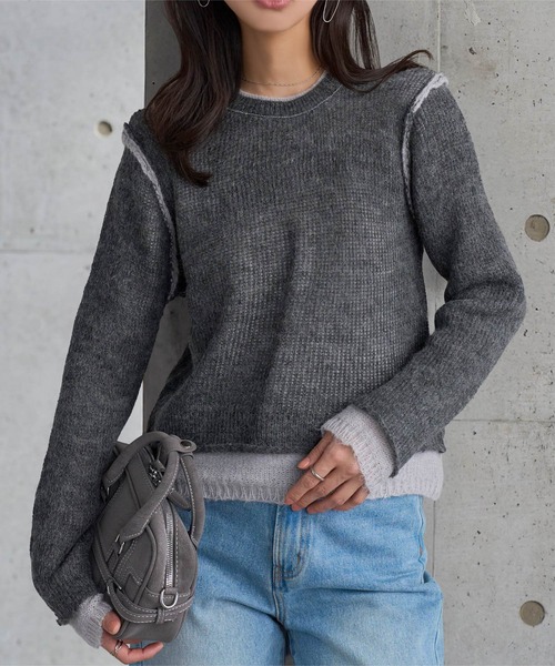 KOBE LETTUCE(コウベレタス)の「モヘアタッチレイヤード風ニットトップス(ニット/セーター・レディース・ピンク/グレー・M)」の5枚目の写真