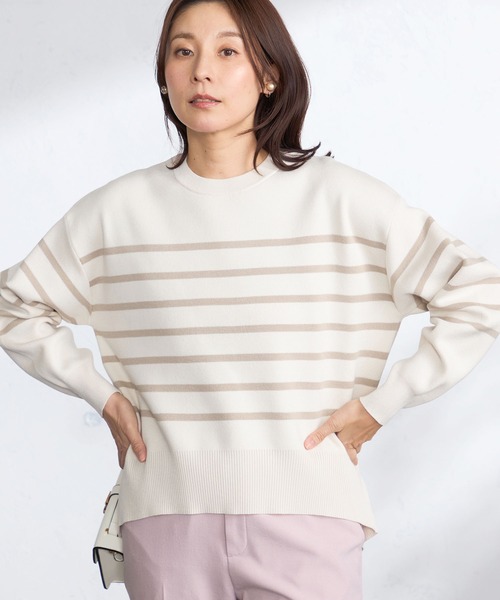 GALLORIA（ギャローリア）の「ボーダー柄ゆるニット（ニット/セーター・レディース・ライトベージュ/ミント/ネイビー・S/M/LL/L）」の15枚目の写真