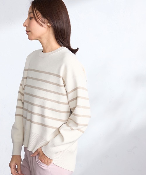 GALLORIA（ギャローリア）の「ボーダー柄ゆるニット（ニット/セーター・レディース・ライトベージュ/ミント/ネイビー・S/M/LL/L）」の13枚目の写真
