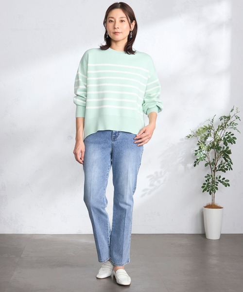 GALLORIA（ギャローリア）の「ボーダー柄ゆるニット（ニット/セーター・レディース・ライトベージュ/ミント/ネイビー・S/M/LL/L）」の11枚目の写真