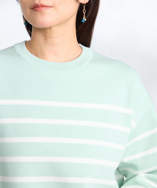 GALLORIA（ギャローリア）の「ボーダー柄ゆるニット（ニット/セーター・レディース・ライトベージュ/ミント/ネイビー・S/M/LL/L）」の10枚目の写真
