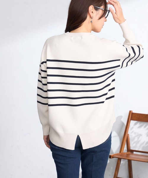 GALLORIA（ギャローリア）の「ボーダー柄ゆるニット（ニット/セーター・レディース・ライトベージュ/ミント/ネイビー・S/M/LL/L）」の5枚目の写真