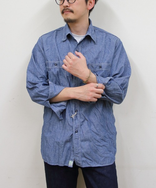 orSlow（オアスロウ）の「orSlow/オアスロウ　リラックスフィット シャンブレー ワークシャツ　RELAX FIT CHAMBRAY WORK SHIRT（シャツ/ブラウス・メンズ・ブルー・2/3）」の3枚目の写真