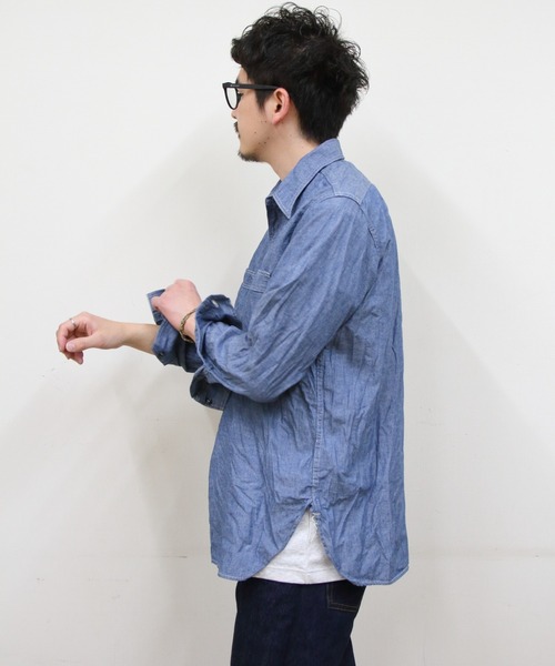 orSlow（オアスロウ）の「orSlow/オアスロウ　リラックスフィット シャンブレー ワークシャツ　RELAX FIT CHAMBRAY WORK SHIRT（シャツ/ブラウス・メンズ・ブルー・2/3）」の4枚目の写真