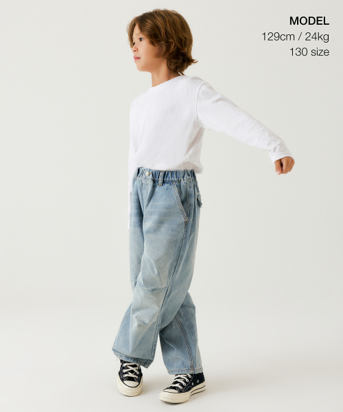 MUSINSA STANDARD KIDS（ムシンサスタンダードキッズ）の「デニムバンディングパラシュートパンツ[スカイブルー]（デニムパンツ・レディース・その他・100/110/120/130/140/150/160）」の2枚目の写真