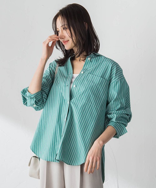 LAUTREAMONT（ロートレアモン）の「コットンポプリン2WAYストライプシャツ（シャツ/ブラウス・レディース・グリーン系その他/ブルー系その他/ピンク系その他・9号）」の2枚目の写真