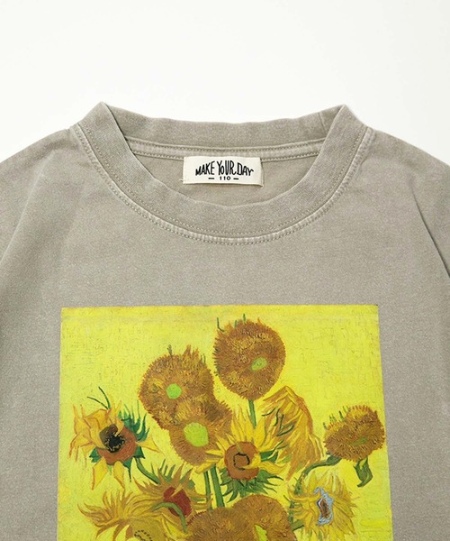 MAKE YOUR DAY（メイクユアデイ）の「製品染めひまわり半袖Tシャツ■80～140cm（Tシャツ/カットソー・キッズ・ベージュ/チャコールグレー・90/100/110/120/130/140/80）」の6枚目の写真