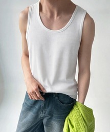 Uネックリブタンクトップメンズトップス夏