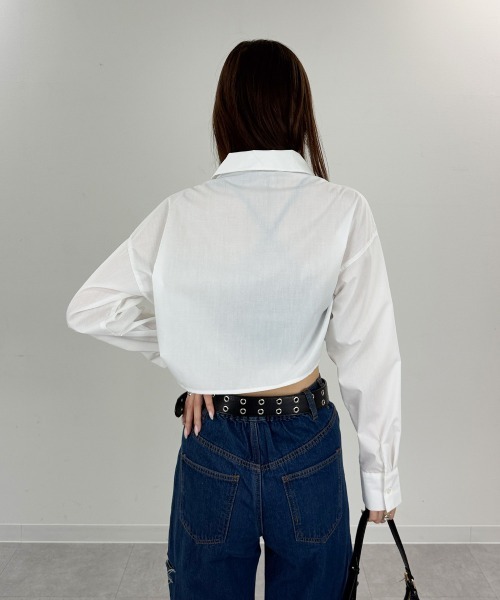 mellomela.（メロメラ）の「フロントシャーリングショート丈シャツ（シャツ/ブラウス・レディース・ホワイト系7/ブルー系3/サックスブルー/オフホワイト・FREE）」の7枚目の写真