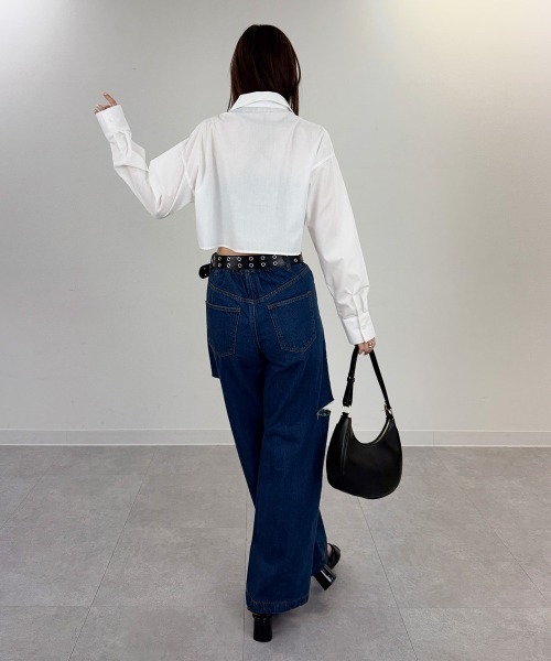 mellomela.（メロメラ）の「フロントシャーリングショート丈シャツ（シャツ/ブラウス・レディース・ホワイト系7/ブルー系3/サックスブルー/オフホワイト・FREE）」の19枚目の写真
