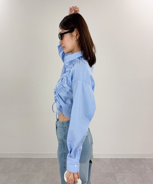 mellomela.（メロメラ）の「フロントシャーリングショート丈シャツ（シャツ/ブラウス・レディース・ホワイト系7/ブルー系3/サックスブルー/オフホワイト・FREE）」の12枚目の写真