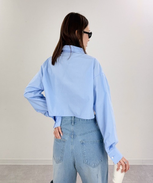 mellomela.（メロメラ）の「フロントシャーリングショート丈シャツ（シャツ/ブラウス・レディース・ホワイト系7/ブルー系3/サックスブルー/オフホワイト・FREE）」の13枚目の写真