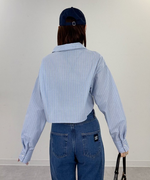 mellomela.（メロメラ）の「フロントシャーリングショート丈シャツ（シャツ/ブラウス・レディース・ホワイト系7/ブルー系3/サックスブルー/オフホワイト・FREE）」の16枚目の写真