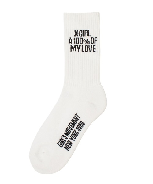 X-girl(エックスガール)の「HEAVY BLOCK LOGO RIBBED SOCKS(ソックス/靴下・レディース・ブラック/ホワイト・ONE SIZE)」の1枚目の写真