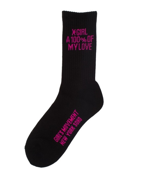 X-girl(エックスガール)の「HEAVY BLOCK LOGO RIBBED SOCKS(ソックス/靴下・レディース・ブラック/ホワイト・ONE SIZE)」の2枚目の写真