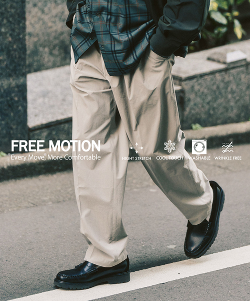 417 EDIFICE（フォーワンセブンエディフィス）の「【FREE MOTION】 イージーパンツ（スラックス・メンズ・カーキ/ブラック系その他/ベージュ・LARGE/MEDIUM/SMALL）」の2枚目の写真