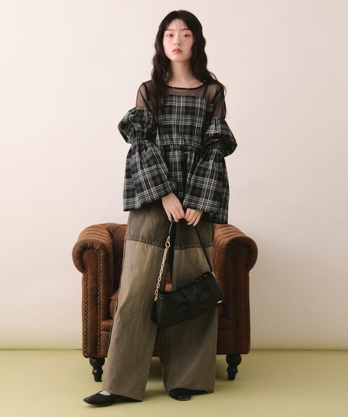 loin nuit(ロワンニュイ)の「sheer docking puff tops / シアードッキングパフトップス(シャツ/ブラウス・レディース・ブラック/グレー/アイボリー/チャコールグレー・FREE)」の13枚目の写真