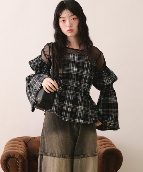 loin nuit(ロワンニュイ)の「sheer docking puff tops / シアードッキングパフトップス(シャツ/ブラウス・レディース・ブラック/グレー/アイボリー/チャコールグレー・FREE)」の11枚目の写真
