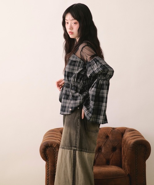 loin nuit(ロワンニュイ)の「sheer docking puff tops / シアードッキングパフトップス(シャツ/ブラウス・レディース・ブラック/グレー/アイボリー/チャコールグレー・FREE)」の15枚目の写真