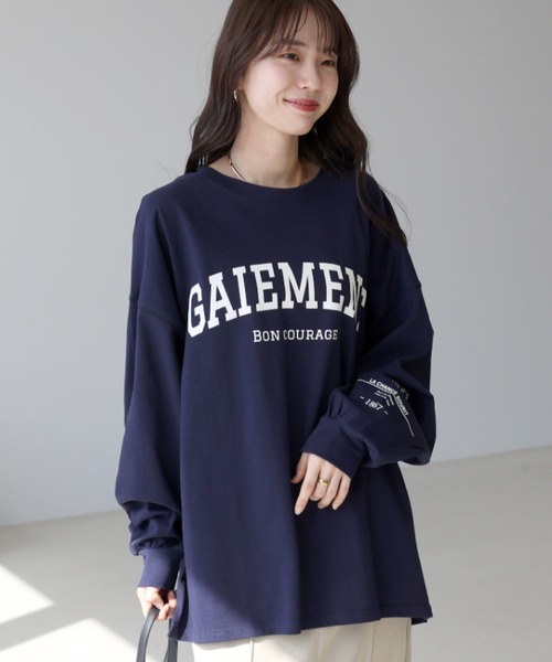 Aletta vita(アレッタビータ)の「綿天竺長袖ロゴカットソー(Tシャツ/カットソー・レディース・ネイビー/オフホワイト・M)」の2枚目の写真