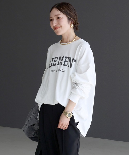 Aletta vita(アレッタビータ)の「綿天竺長袖ロゴカットソー(Tシャツ/カットソー・レディース・ネイビー/オフホワイト・M)」の1枚目の写真