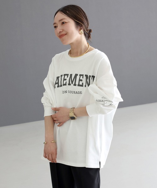 Aletta vita(アレッタビータ)の「綿天竺長袖ロゴカットソー(Tシャツ/カットソー・レディース・ネイビー/オフホワイト・M)」の6枚目の写真