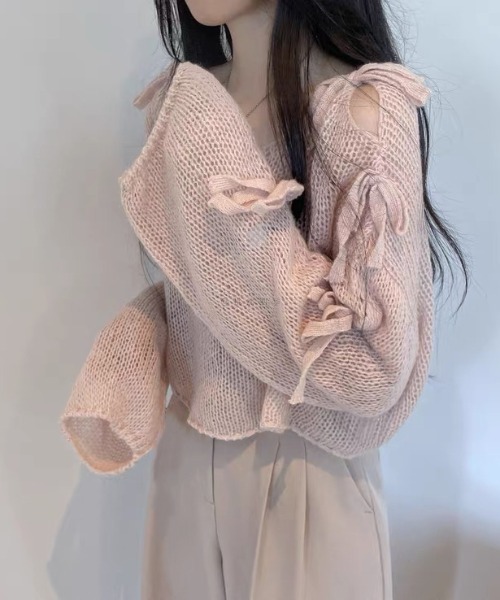 ViViDAY（ビビデー）の「袖リボン　透けショットニットプルオーバー（ニット/セーター・レディース・アイボリー/ピンク・M）」の17枚目の写真