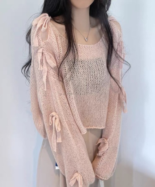 ViViDAY（ビビデー）の「袖リボン　透けショットニットプルオーバー（ニット/セーター・レディース・アイボリー/ピンク・M）」の16枚目の写真