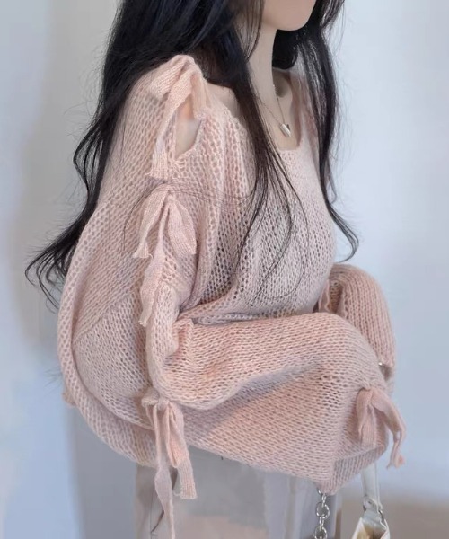 ViViDAY（ビビデー）の「袖リボン　透けショットニットプルオーバー（ニット/セーター・レディース・アイボリー/ピンク・M）」の18枚目の写真