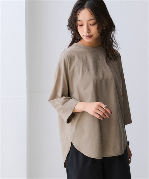 nissen（ニッセン）の「マルチドライ7分袖カットソー裾ラウンドチュニック（水陸両用・接触冷感・UVカット・吸汗速乾）＜大きいサイズ有＞（その他トップス・レディース・ベージュ/アイボリー/ブルー/チャコールグレー/ライトグリーン/ピンク・LL/L/M/S/3L）」の4枚目の写真