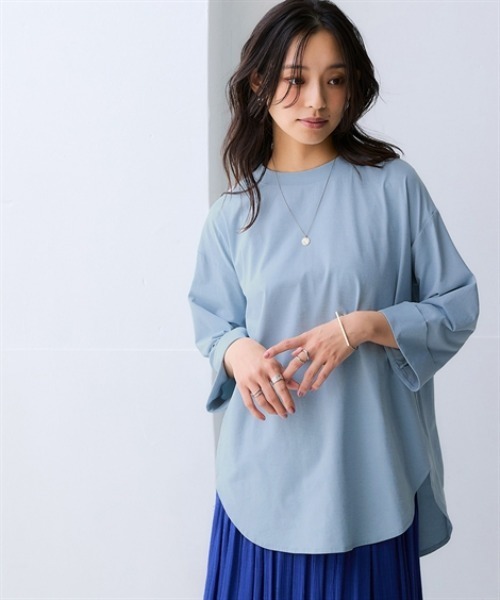 nissen（ニッセン）の「マルチドライ7分袖カットソー裾ラウンドチュニック（水陸両用・接触冷感・UVカット・吸汗速乾）＜大きいサイズ有＞（その他トップス・レディース・ベージュ/アイボリー/ブルー/チャコールグレー/ライトグリーン/ピンク・LL/L/M/S/3L）」の6枚目の写真