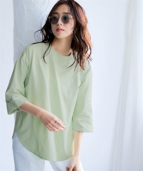 nissen（ニッセン）の「マルチドライ7分袖カットソー裾ラウンドチュニック（水陸両用・接触冷感・UVカット・吸汗速乾）＜大きいサイズ有＞（その他トップス・レディース・ベージュ/アイボリー/ブルー/チャコールグレー/ライトグリーン/ピンク・LL/L/M/S/3L）」の5枚目の写真