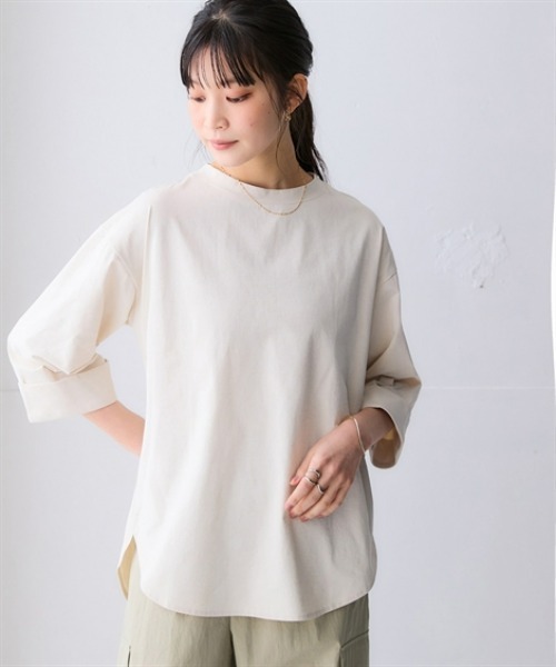 nissen（ニッセン）の「マルチドライ7分袖カットソー裾ラウンドチュニック（水陸両用・接触冷感・UVカット・吸汗速乾）＜大きいサイズ有＞（その他トップス・レディース・ベージュ/アイボリー/ブルー/チャコールグレー/ライトグリーン/ピンク・LL/L/M/S/3L）」の2枚目の写真