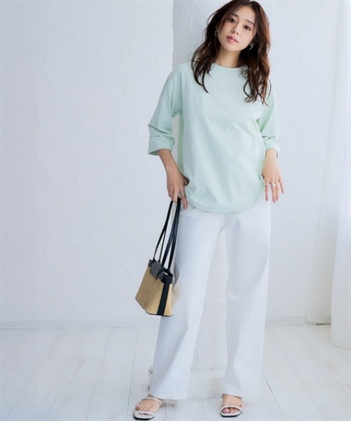 nissen（ニッセン）の「マルチドライ7分袖カットソー裾ラウンドチュニック（水陸両用・接触冷感・UVカット・吸汗速乾）＜大きいサイズ有＞（その他トップス・レディース・ベージュ/アイボリー/ブルー/チャコールグレー/ライトグリーン/ピンク・LL/L/M/S/3L）」の8枚目の写真