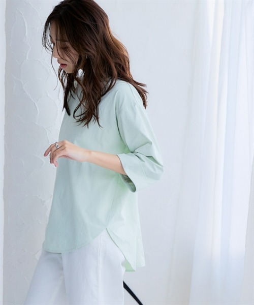 nissen（ニッセン）の「マルチドライ7分袖カットソー裾ラウンドチュニック（水陸両用・接触冷感・UVカット・吸汗速乾）＜大きいサイズ有＞（その他トップス・レディース・ベージュ/アイボリー/ブルー/チャコールグレー/ライトグリーン/ピンク・LL/L/M/S/3L）」の9枚目の写真