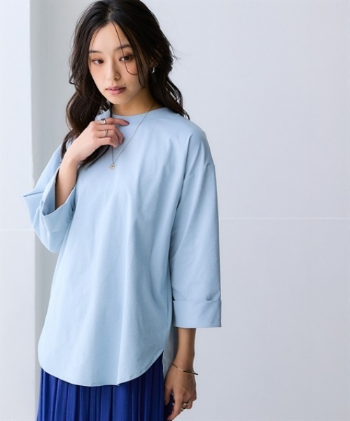 nissen（ニッセン）の「マルチドライ7分袖カットソー裾ラウンドチュニック（水陸両用・接触冷感・UVカット・吸汗速乾）＜大きいサイズ有＞（その他トップス・レディース・ベージュ/アイボリー/ブルー/チャコールグレー/ライトグリーン/ピンク・LL/L/M/S/3L）」の10枚目の写真