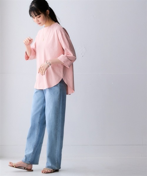 nissen（ニッセン）の「マルチドライ7分袖カットソー裾ラウンドチュニック（水陸両用・接触冷感・UVカット・吸汗速乾）＜大きいサイズ有＞（その他トップス・レディース・ベージュ/アイボリー/ブルー/チャコールグレー/ライトグリーン/ピンク・LL/L/M/S/3L）」の13枚目の写真