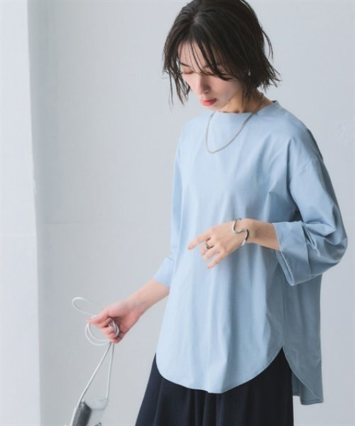 nissen（ニッセン）の「マルチドライ7分袖カットソー裾ラウンドチュニック（水陸両用・接触冷感・UVカット・吸汗速乾）＜大きいサイズ有＞（その他トップス・レディース・ベージュ/アイボリー/ブルー/チャコールグレー/ライトグリーン/ピンク・LL/L/M/S/3L）」の14枚目の写真