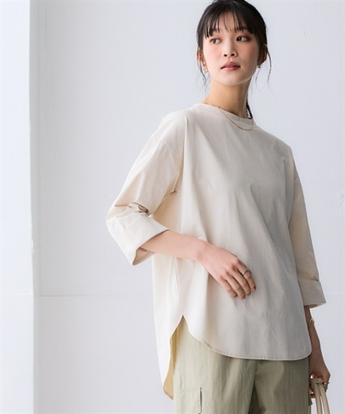 nissen（ニッセン）の「マルチドライ7分袖カットソー裾ラウンドチュニック（水陸両用・接触冷感・UVカット・吸汗速乾）＜大きいサイズ有＞（その他トップス・レディース・ベージュ/アイボリー/ブルー/チャコールグレー/ライトグリーン/ピンク・LL/L/M/S/3L）」の17枚目の写真